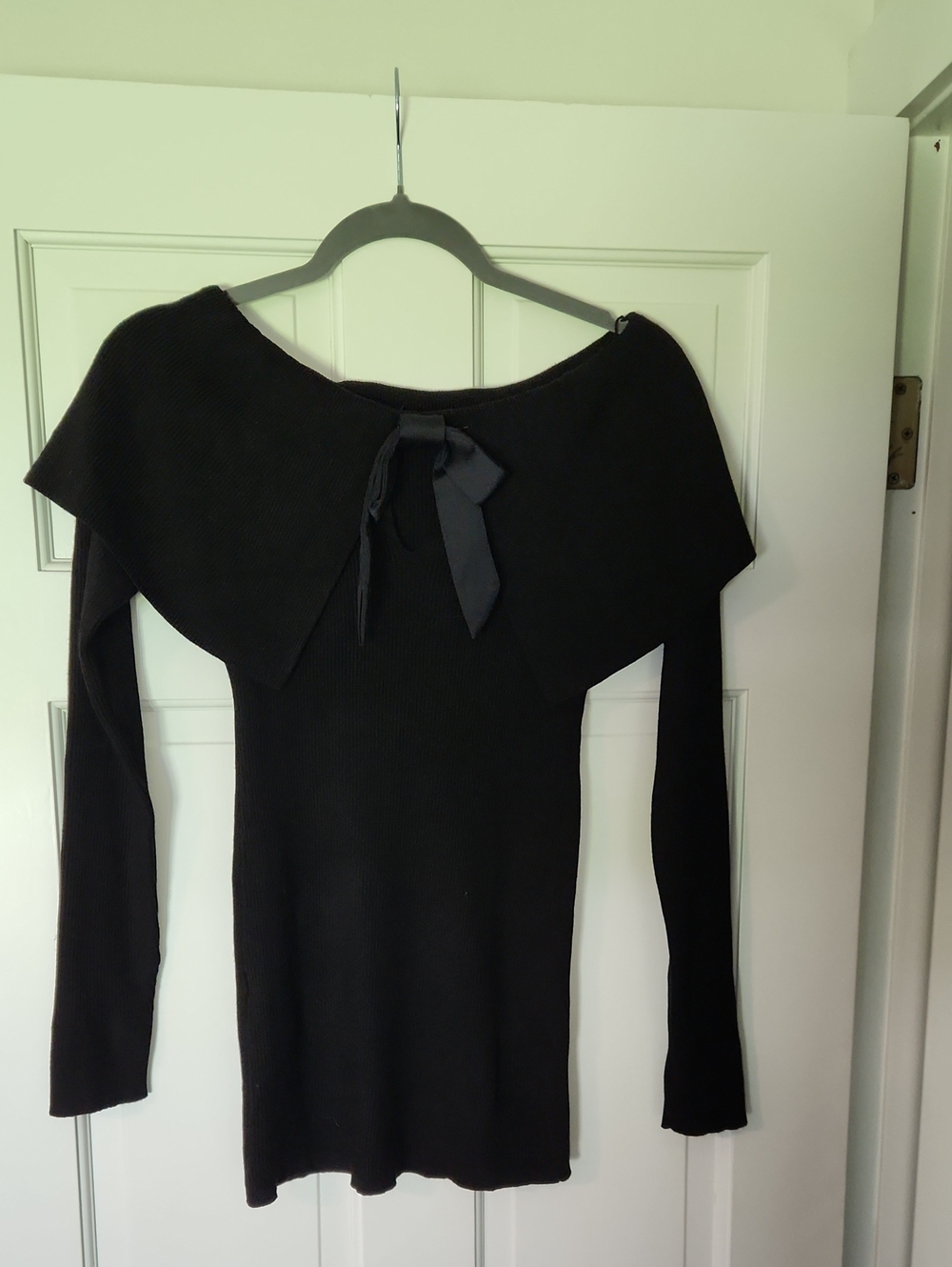 NWT White House Black Market Black Long Sleeve Sweater Mini Dress with Bow